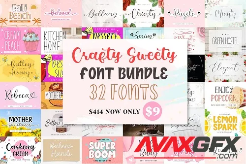 Crafty Sweety Font Bundle - 1641618 - 32 Premium Fonts Bundle