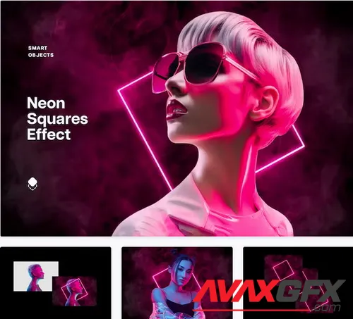 Pink Neon Squares Effect - 92031429