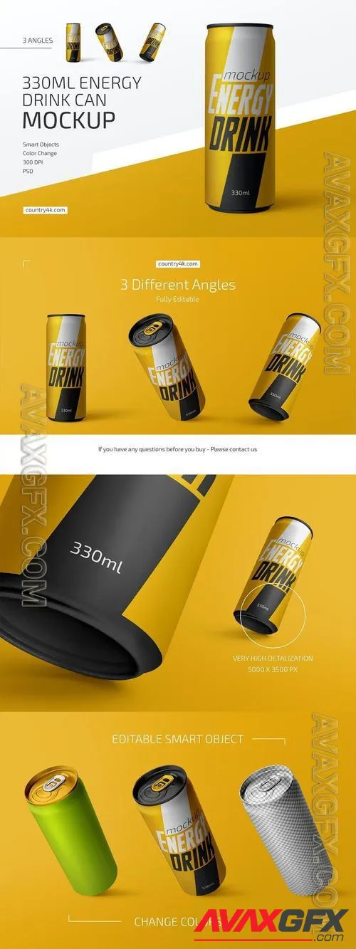 330ml Energy Drink Can Mockup Set