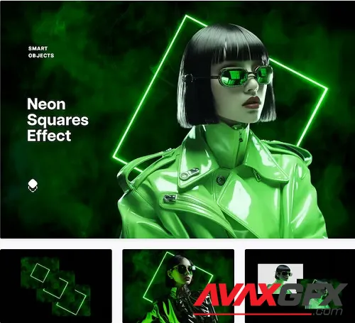 Green Neon Squares Effect - 92006884