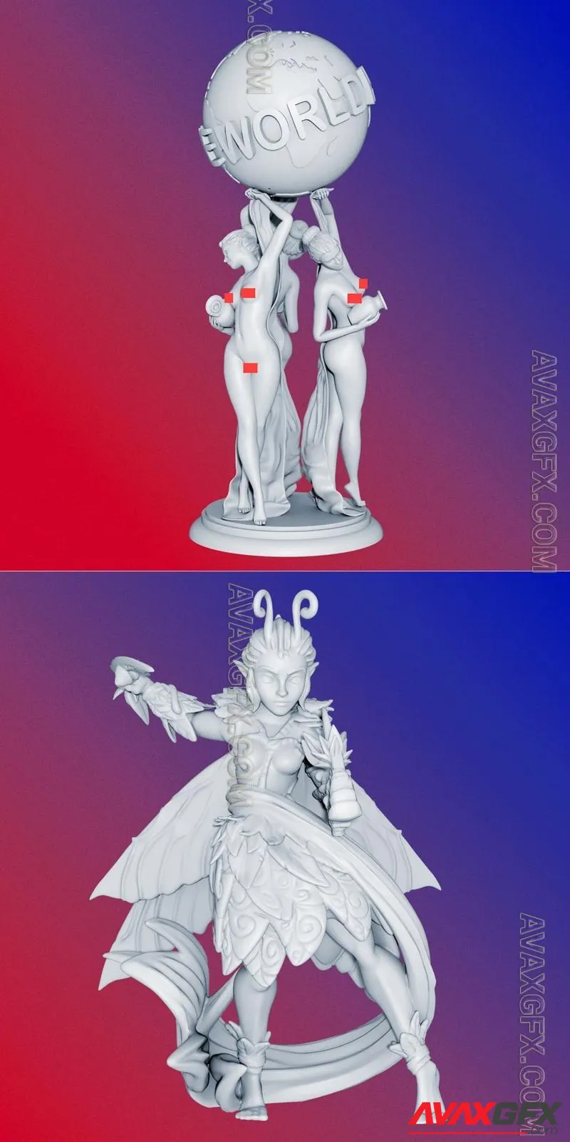 The World is Yours Statue and Xenia - STL 3D Model