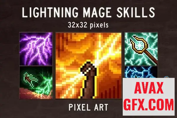 Unity Asset - Lightning Mage Icons 32x32 Pixel Art