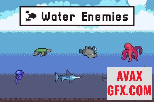 Unity Asset - Octopus, Jellyfish, Shark and Turtle Free Sprite Pixel Art