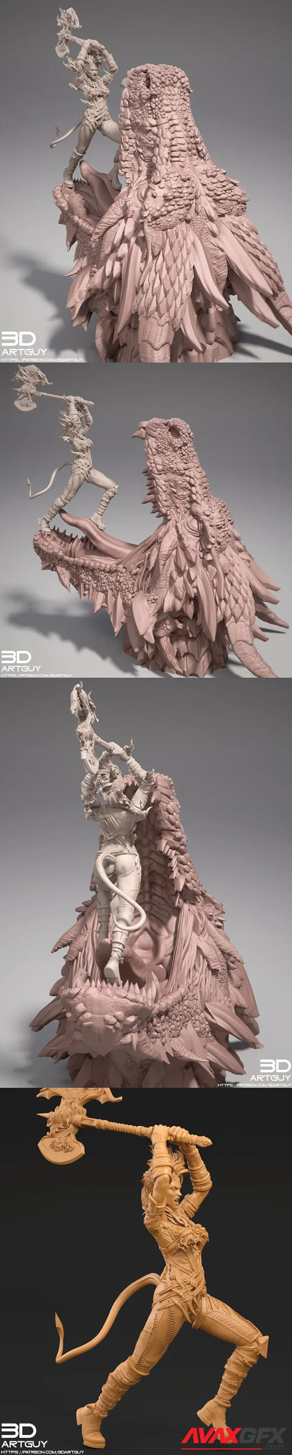 Tiefling Barbarian Attack Dragon – 3D Print