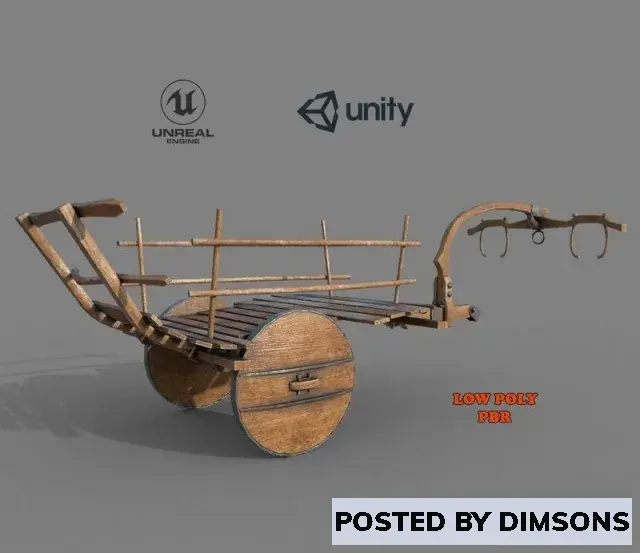 Wooden Medieval Ox Cart - 3D Model
