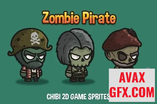 Zombie Pirate Chibi Character Sprites