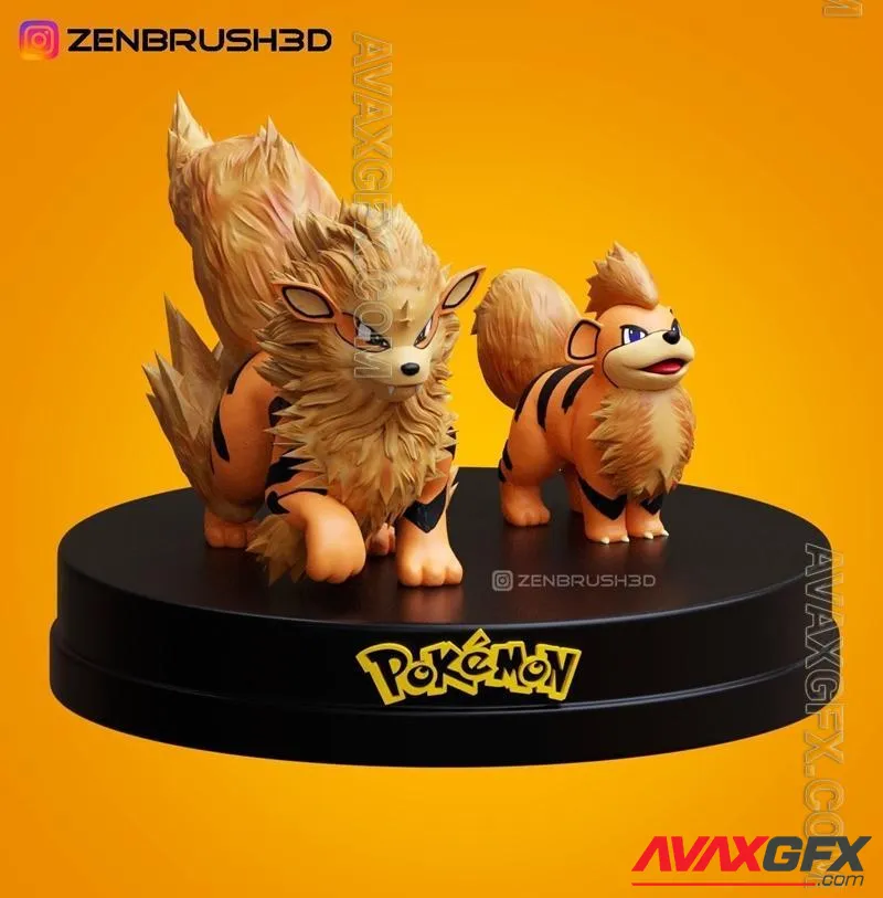 Growlithe and Arcanine Evolution Pokemon - STL 3D Model