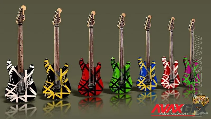 Hex3D - Striped Guitar Multicolor - STL 3D Model