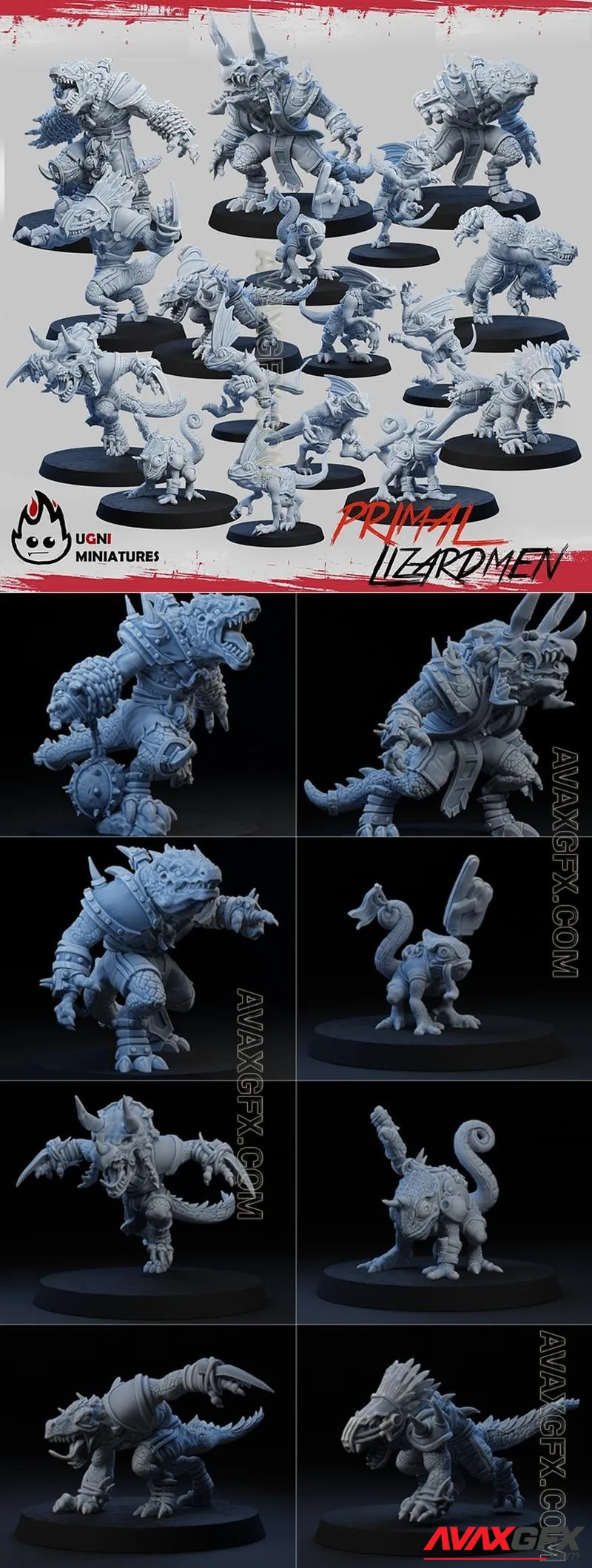 UGNI Miniatures - Primal Lizardmen - STL 3D Model