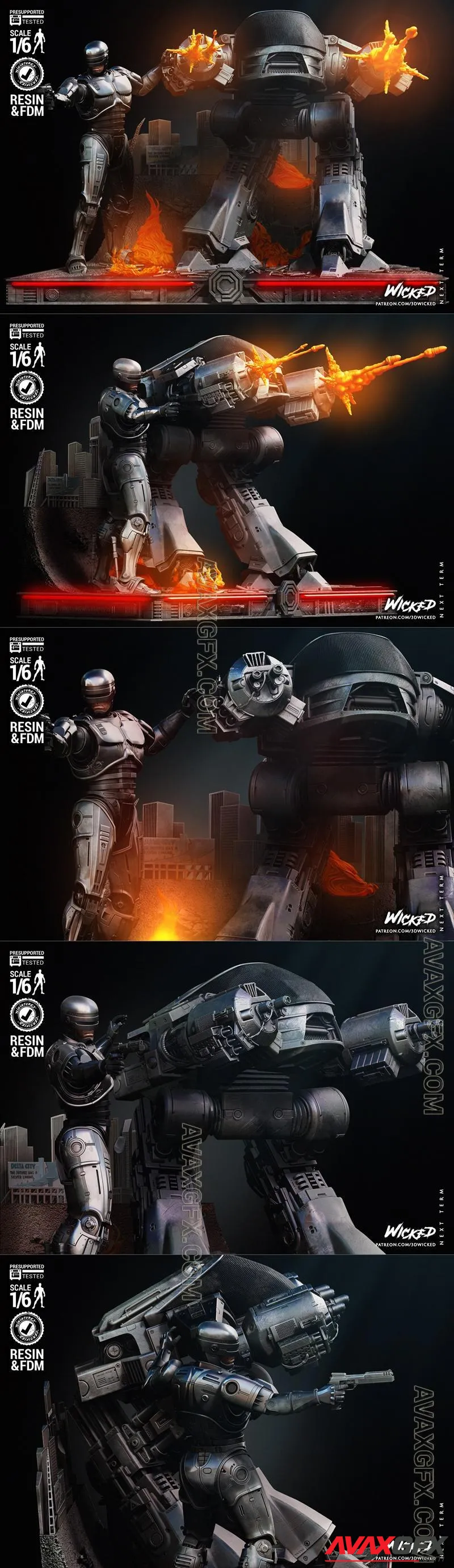 Wicked - Robocop and ED209 Diorama - STL 3D Model