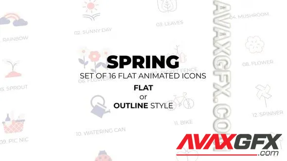 Spring - Set of 16 Animated Icons Flat or Outline style 51006483 Videohive