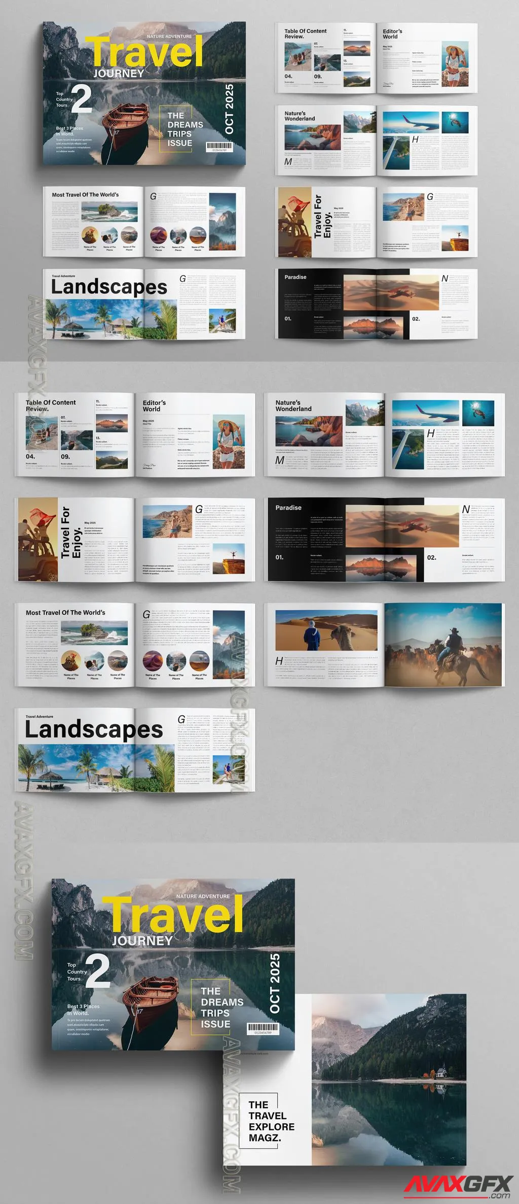 Adobestock - Travel Magazine Template Design Layout Landscape 757186053