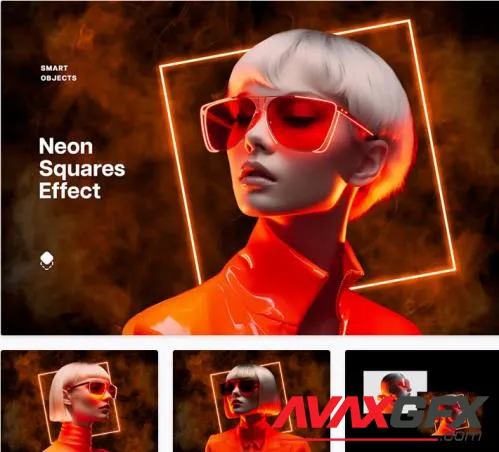 Orange Neon Squares Effect - 92138813