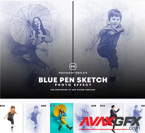 Blue Pen Sketch Effect - KRZVQ8J