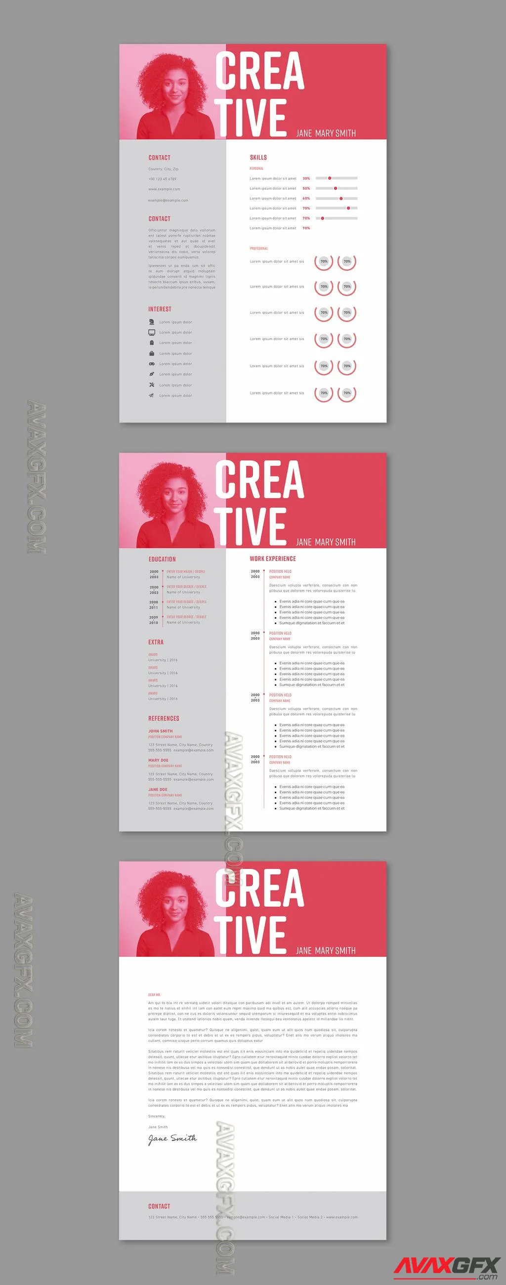 Adobestock - Minimal Resume and Cover Letter with Red Accents 755500084