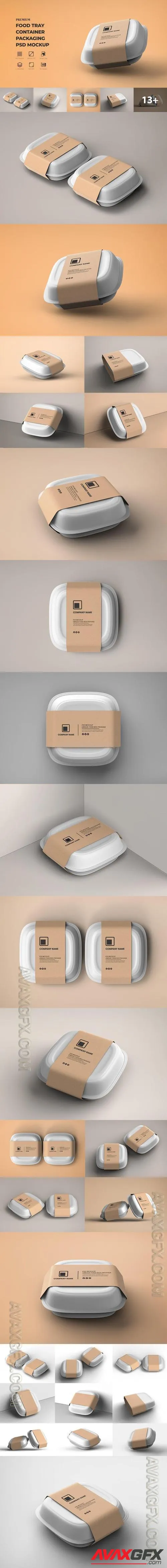 Food Tray Container with Kraft Paper Label Mockup