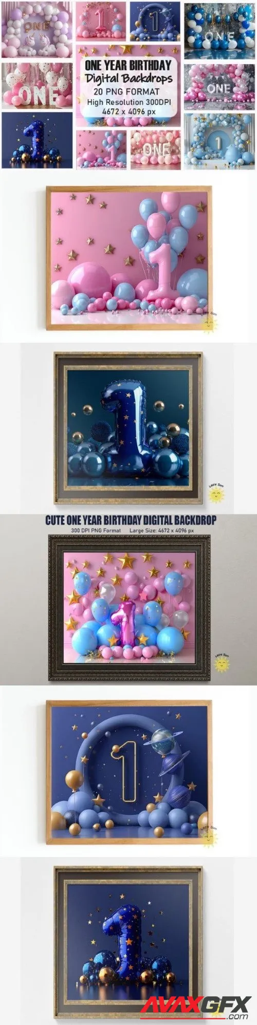 Cute One Year Birthday Digital Backdrops