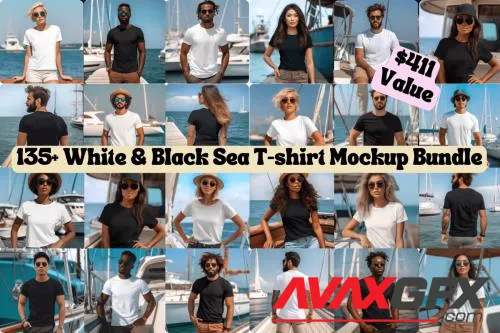 White and Black Sea Shirt Mockup Bundle