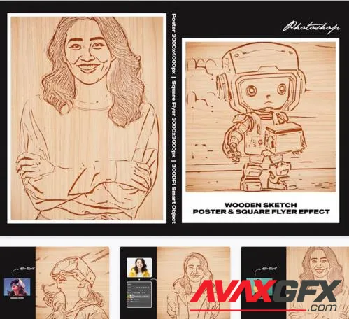 Wooden Sketch Photo Square and Poster Effect - J3X89ES