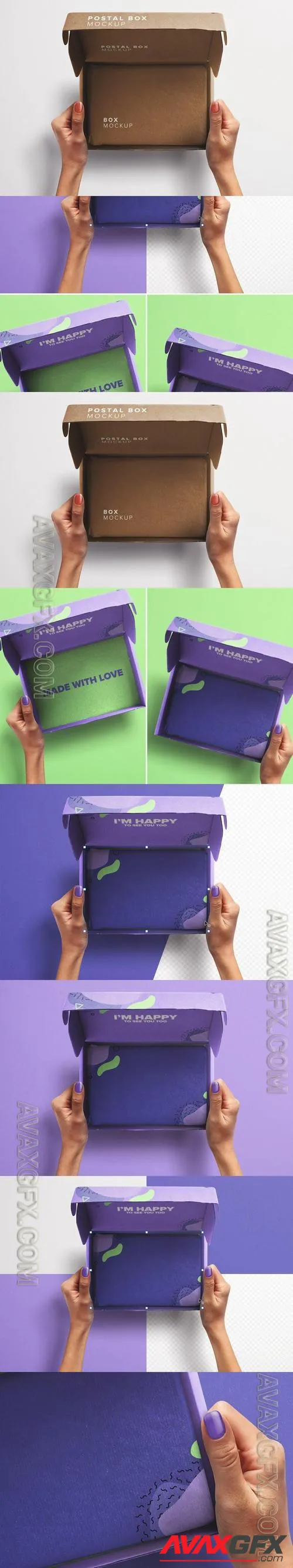 Hands Holding Opened Postal Box Mockup