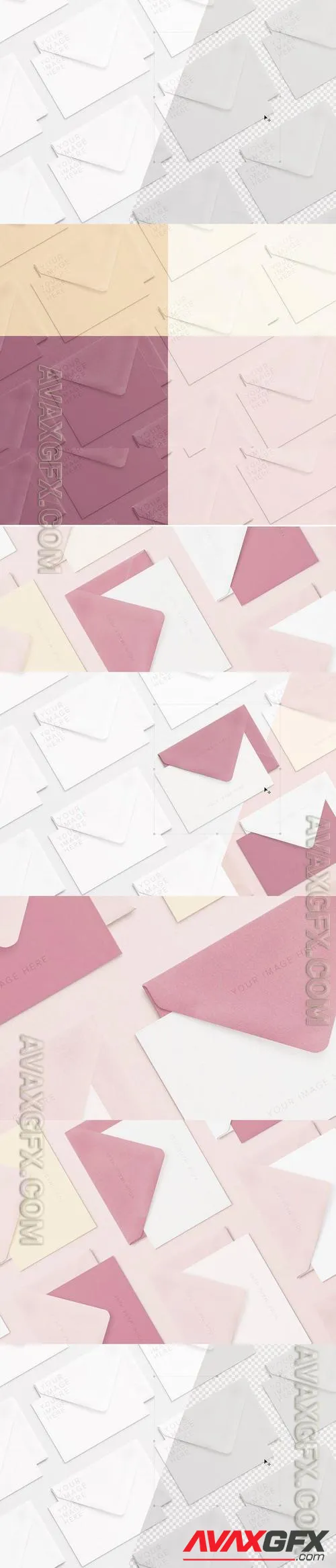 Cards and Envelope Diagonal Layout Mockup