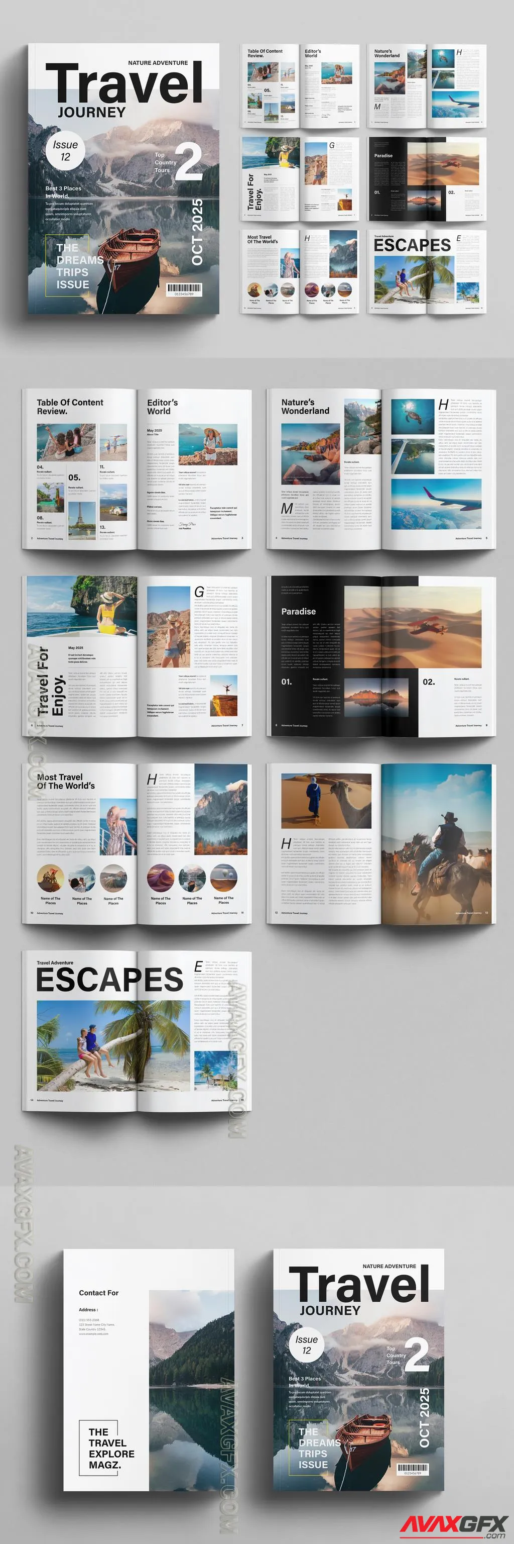 Adobestock - Travel Magazine Template Design Layout 757185710