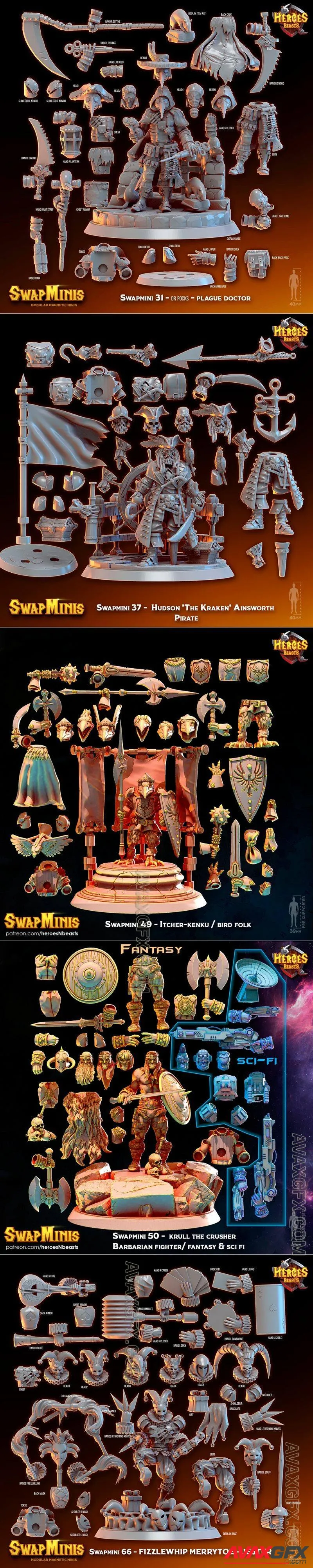 Heroes & Beasts – Swapmini 31 and Swapmini 37 and Swapmini 49 and Swapmini 50 and Swapmini 66 - STL 3D Model
