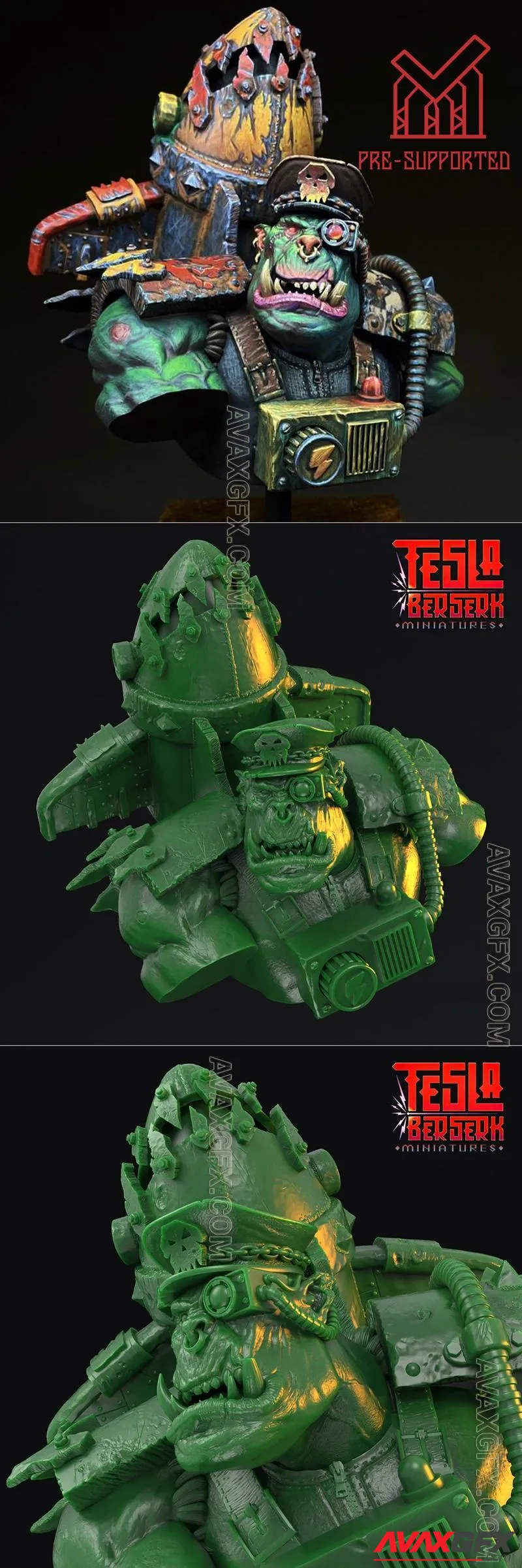 Tesla Berserk Miniatures - Ork Warboss Stormboyz Bust - STL 3D Model