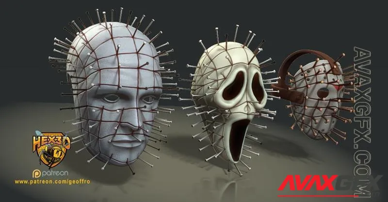 Hex3D - Pinhead Mask Pack Uncut Versions - STL 3D Model