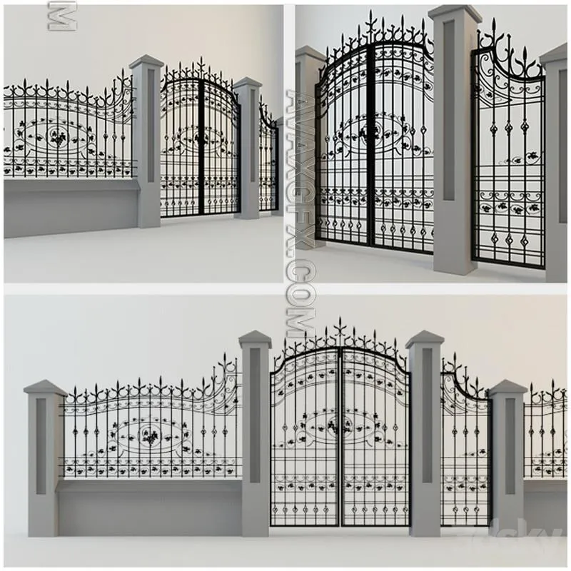 Wrought iron gate and fence - 3D Model