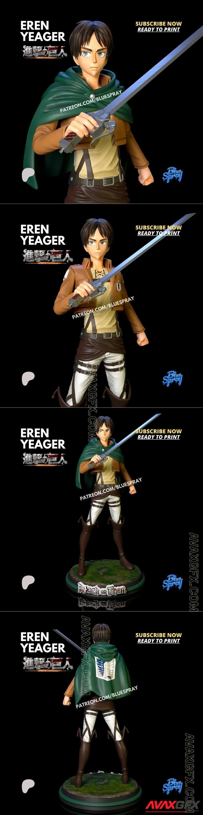 Blue Spray - Eren Yeager - STL 3D Model