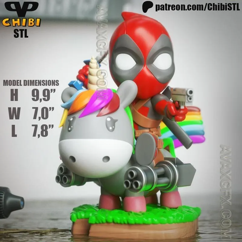 3DXM - Deadpool on Unicorn Chibi - STL 3D Model