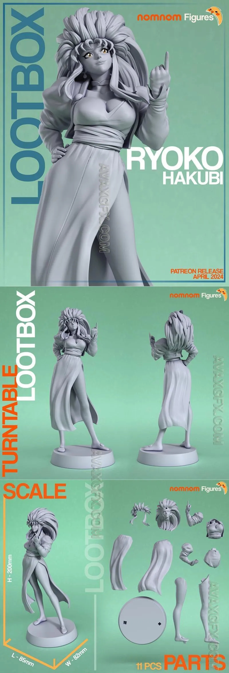 Nomnom Figures - Ryoko - Tenchi Muyo - STL 3D Model