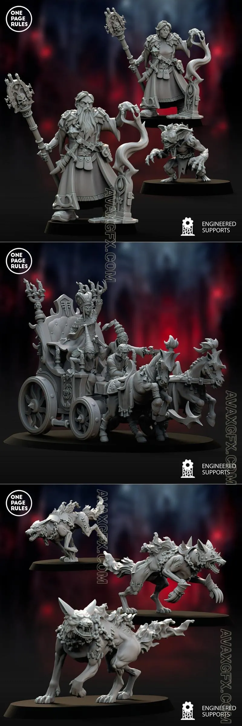 Vampiric Undead - Necromancer and Maiden Chariot and Zombie Wolves - STL 3D Model