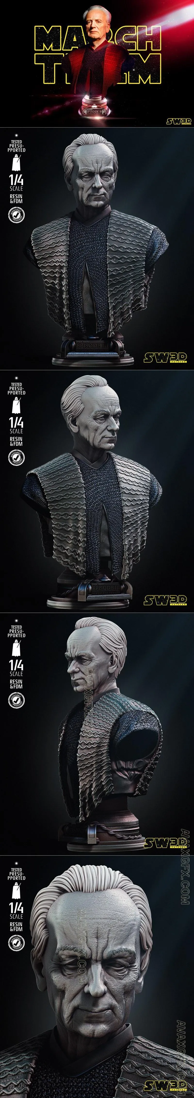 Star Wars - Palpatine Portrait Bust - STL 3D Model