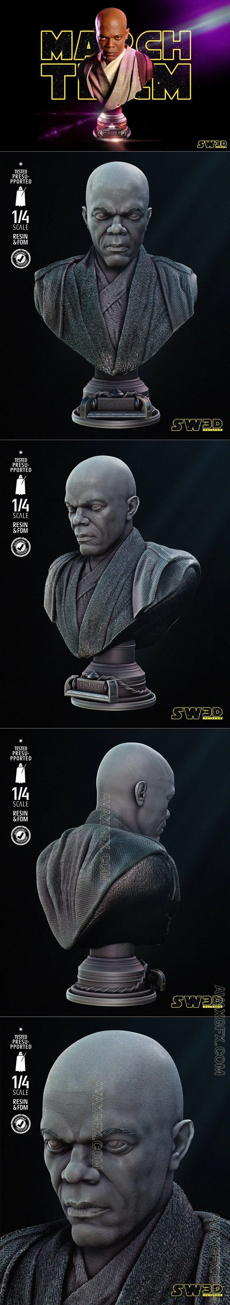 Star Wars - Mace Windu Portrait Bust - STL 3D Model