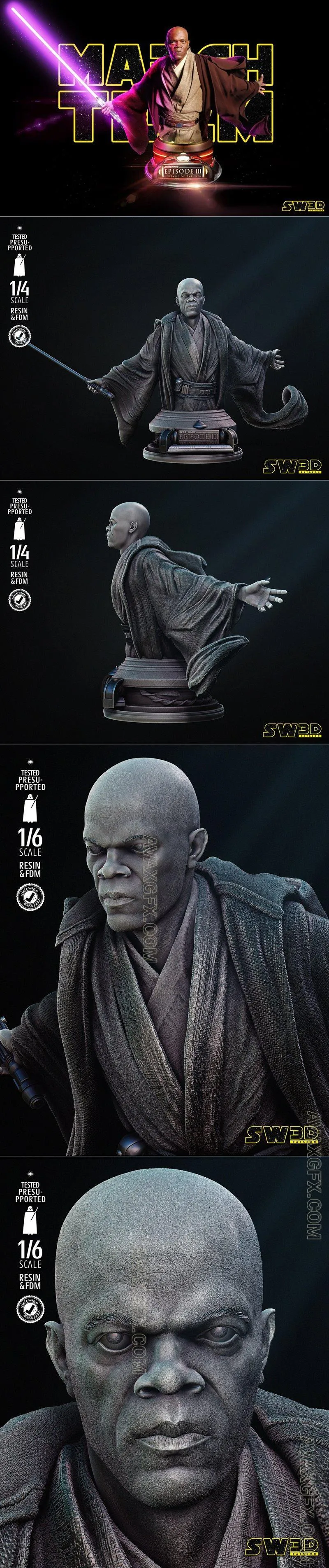 Star Wars - Mace Windu Bust - STL 3D Model