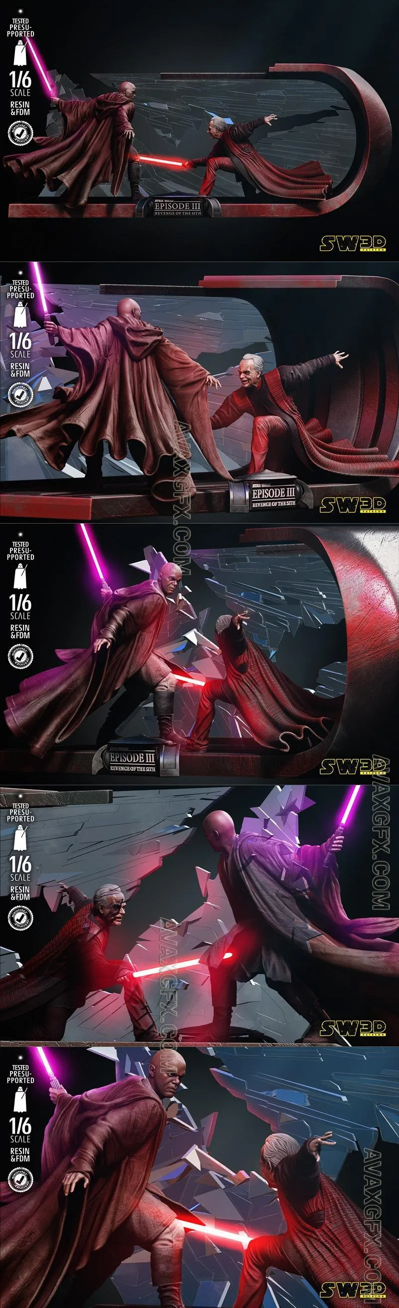 Star Wars - Mace Windu and Palpatine Diorama - STL 3D Model