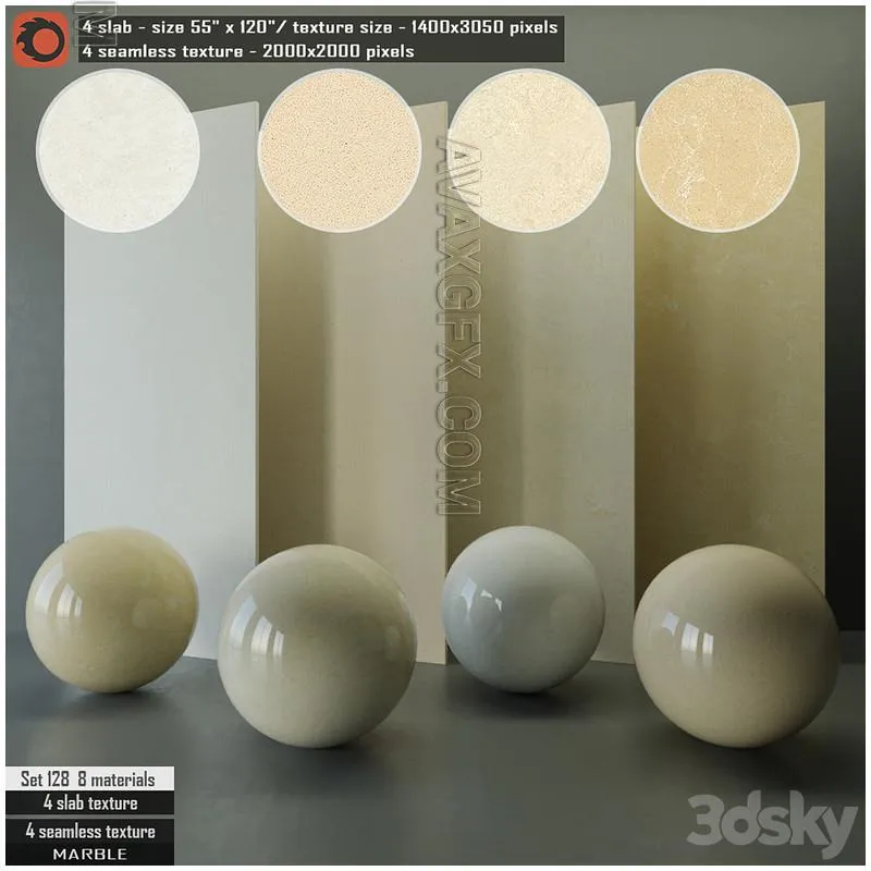 Marble Slab & Seamless texture Set 128 - 3D Model