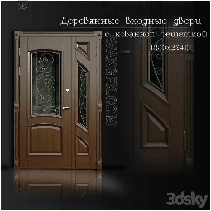 Wooden door with wrought - 3D Model