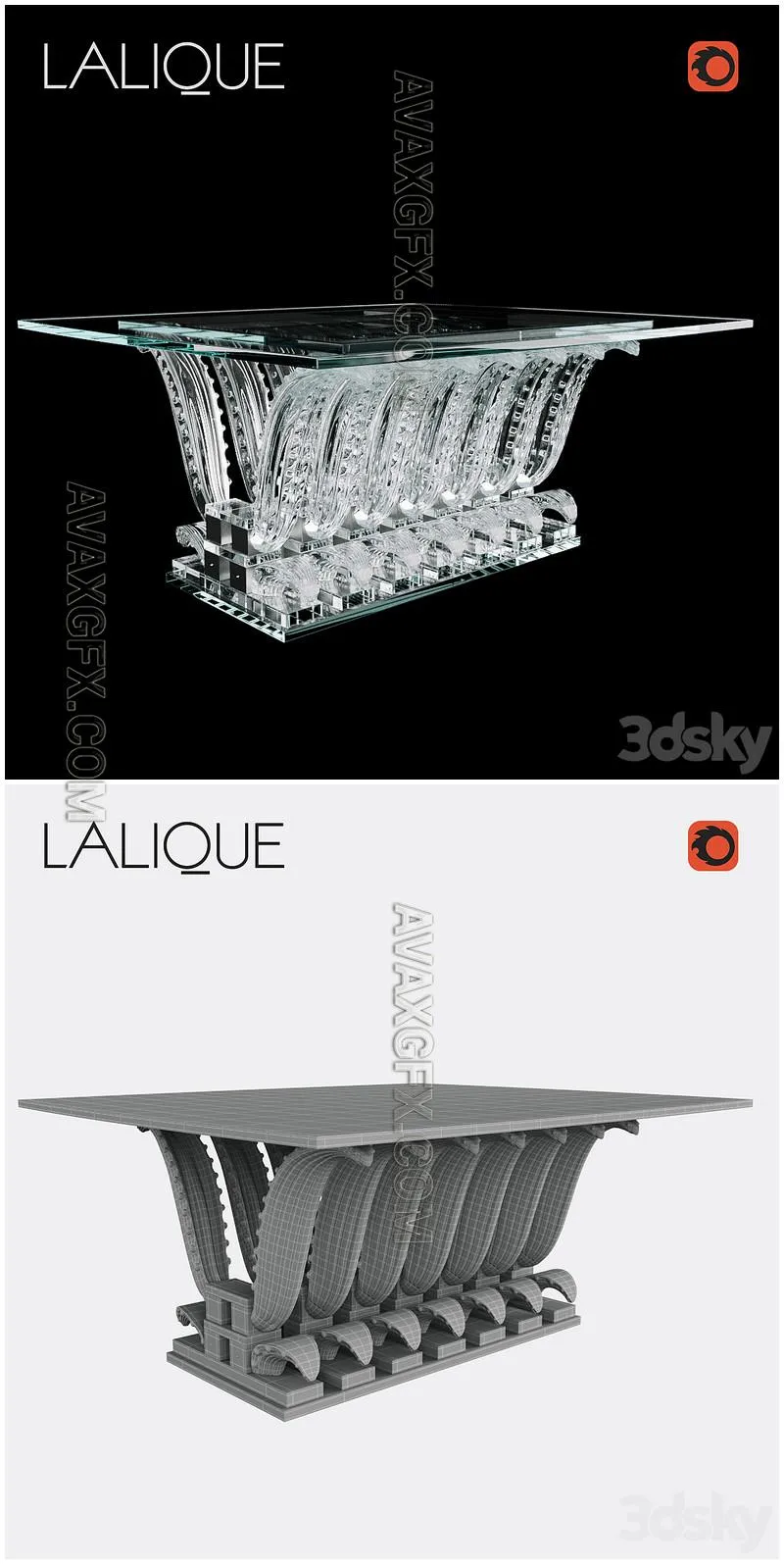 Lalique Cactus rectangular table - 3D Model