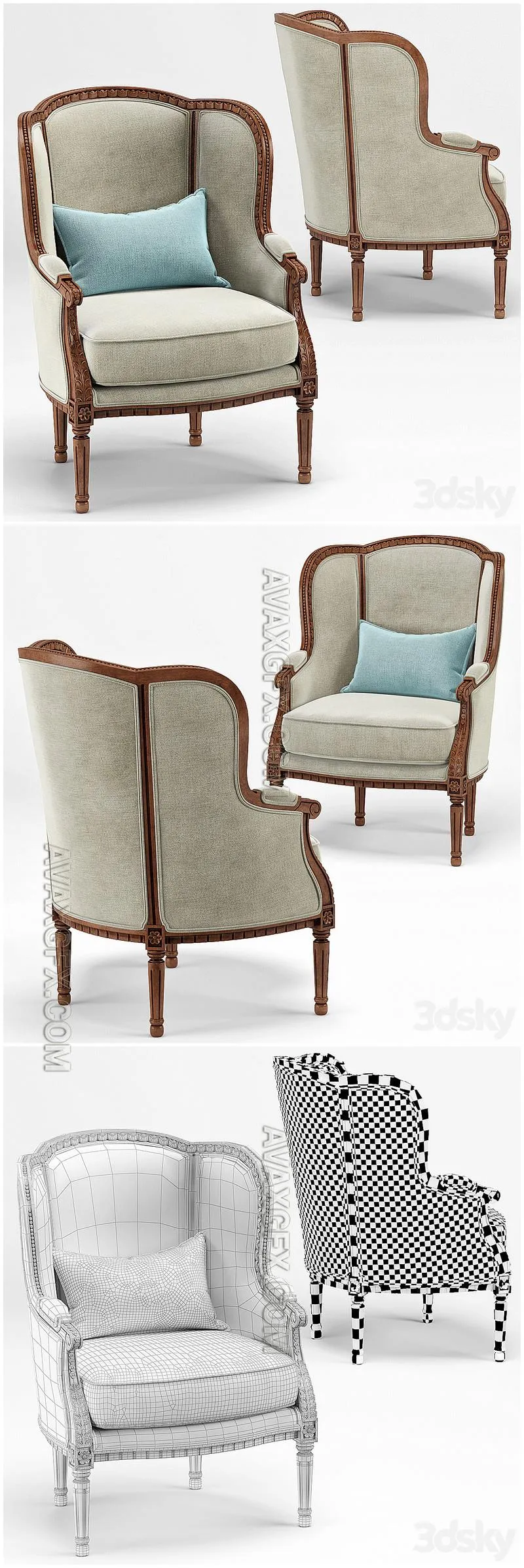 Louis XV Wing Chair - 3D Model MAX