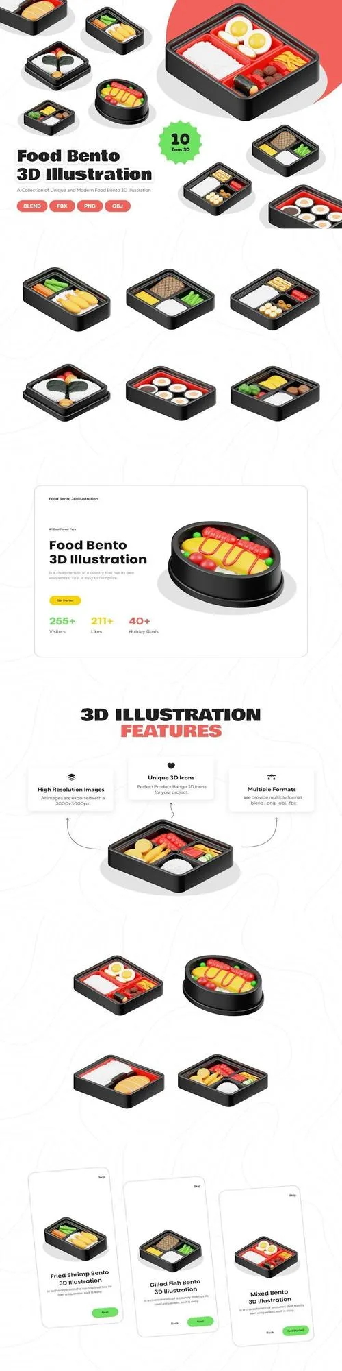 Food Bento 3D Illustration