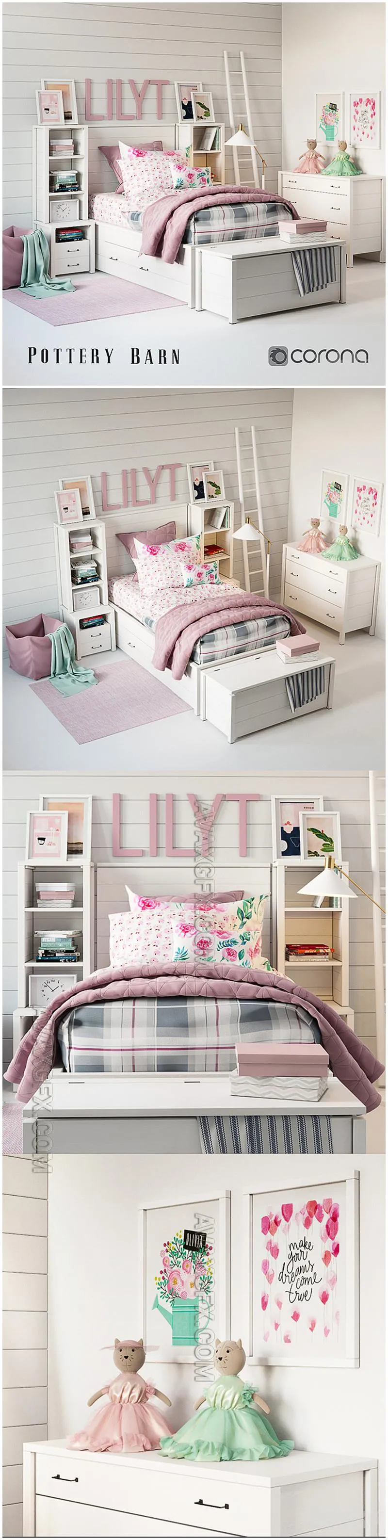 Set for baby Girl Plaid bedroom - 3D Model
