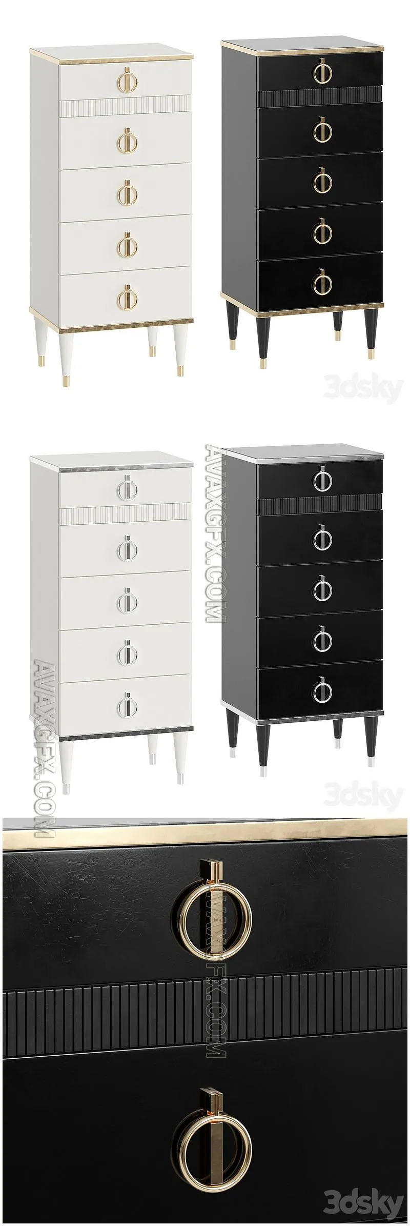 Chest of drawers Rimini Solo narrow with bar - 3D Model