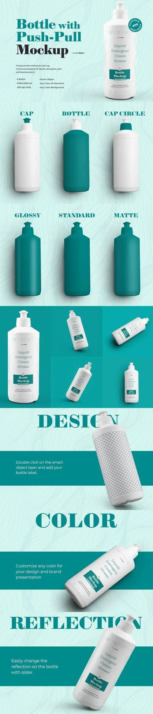 5 Mockups Plastic Bottle with Push-Pull Cap