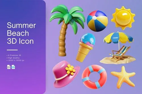 Summer Beach 3D Icon