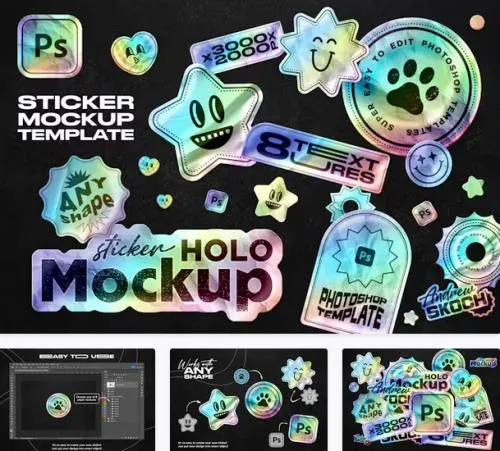 Holographic Sticker Mockup - BM7EK6R