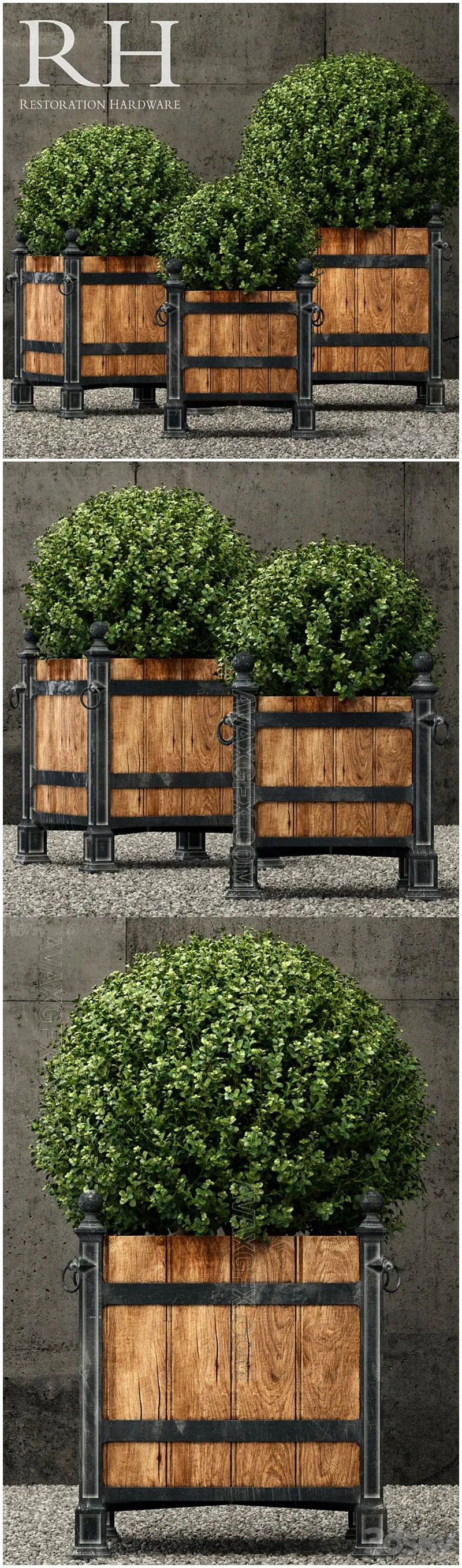 Restoration Hardware versailles wood panel planters - 3D Model