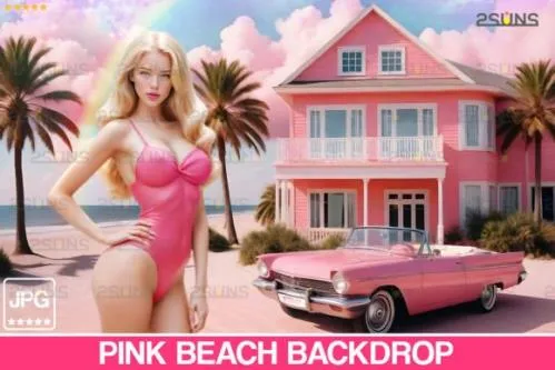 Dream House Backdrop, Pink Beach - 92536512